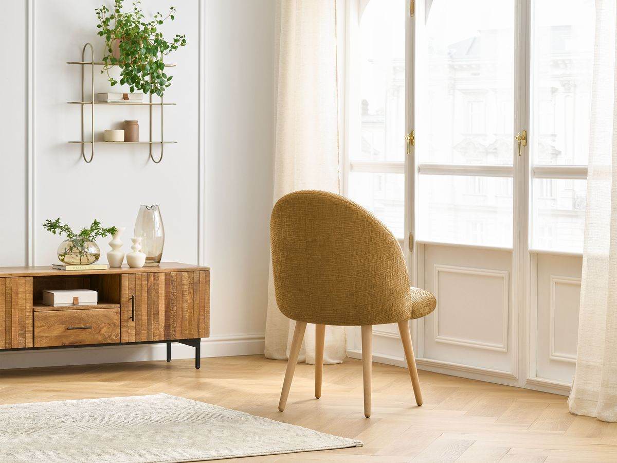 Chaise LALIE tissu texturé et pieds scandinaves bois