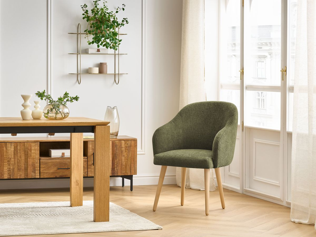 Chaise SOPHIE tissu texturé et pieds scandinaves bois