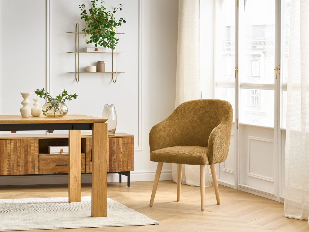 Chaise SOPHIE tissu texturé et pieds scandinaves bois