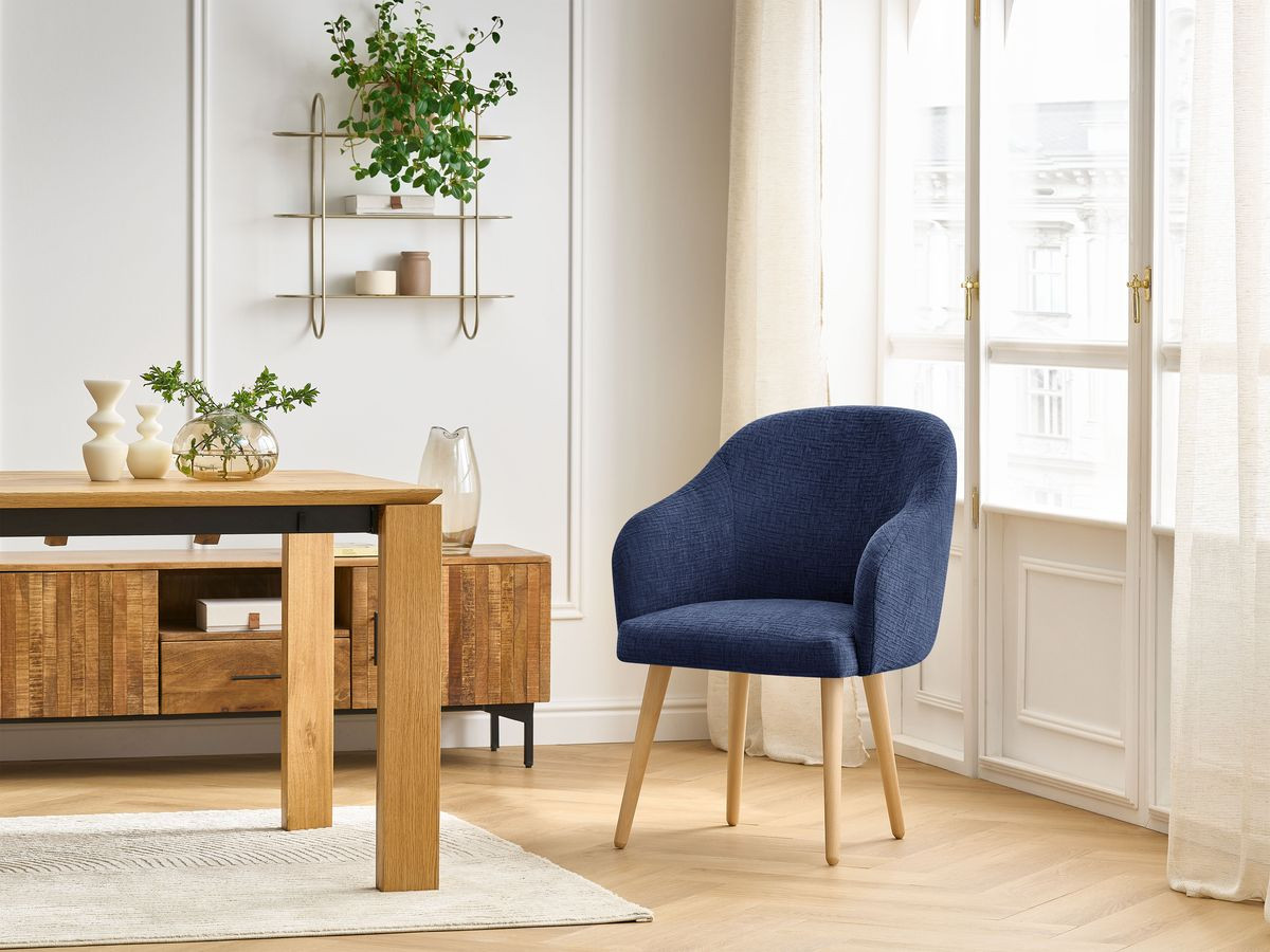 Chaise SOPHIE tissu texturé et pieds scandinaves bois