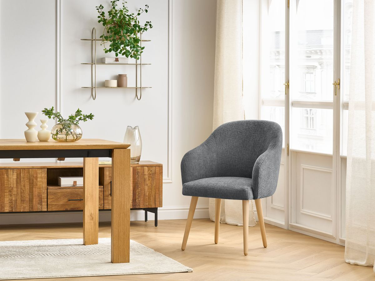 Chaise SOPHIE tissu texturé et pieds scandinaves bois