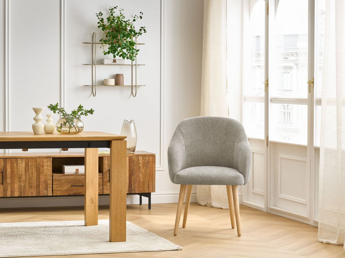 Chaise SOPHIE tissu texturé et pieds scandinaves bois
