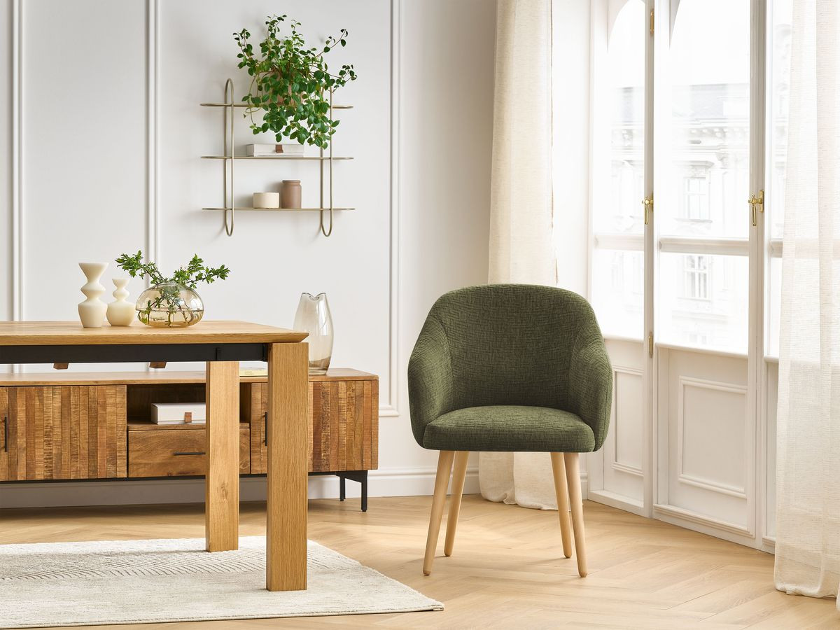 Chaise SOPHIE tissu texturé et pieds scandinaves bois