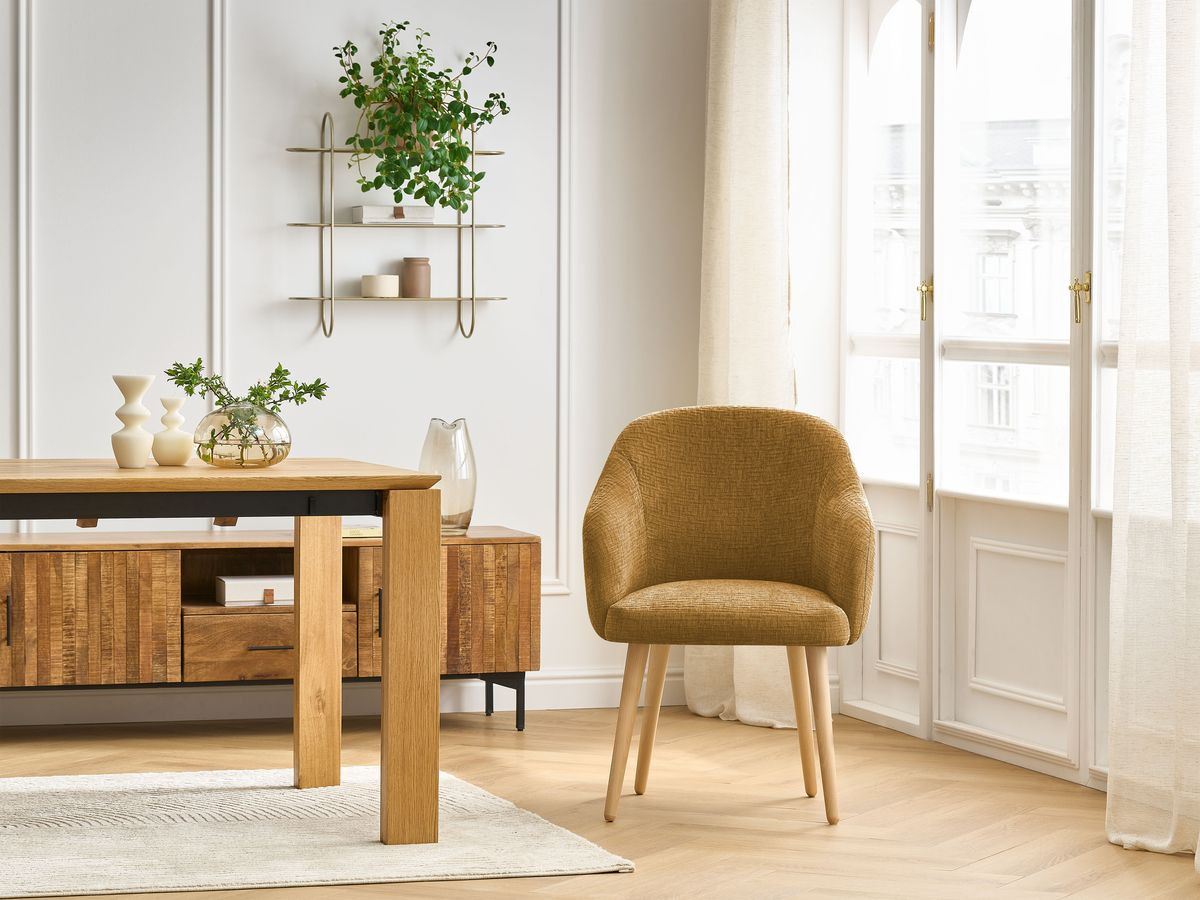 Chaise SOPHIE tissu texturé et pieds scandinaves bois