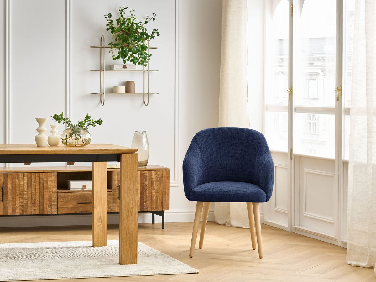 Chaise SOPHIE tissu texturé et pieds scandinaves bois