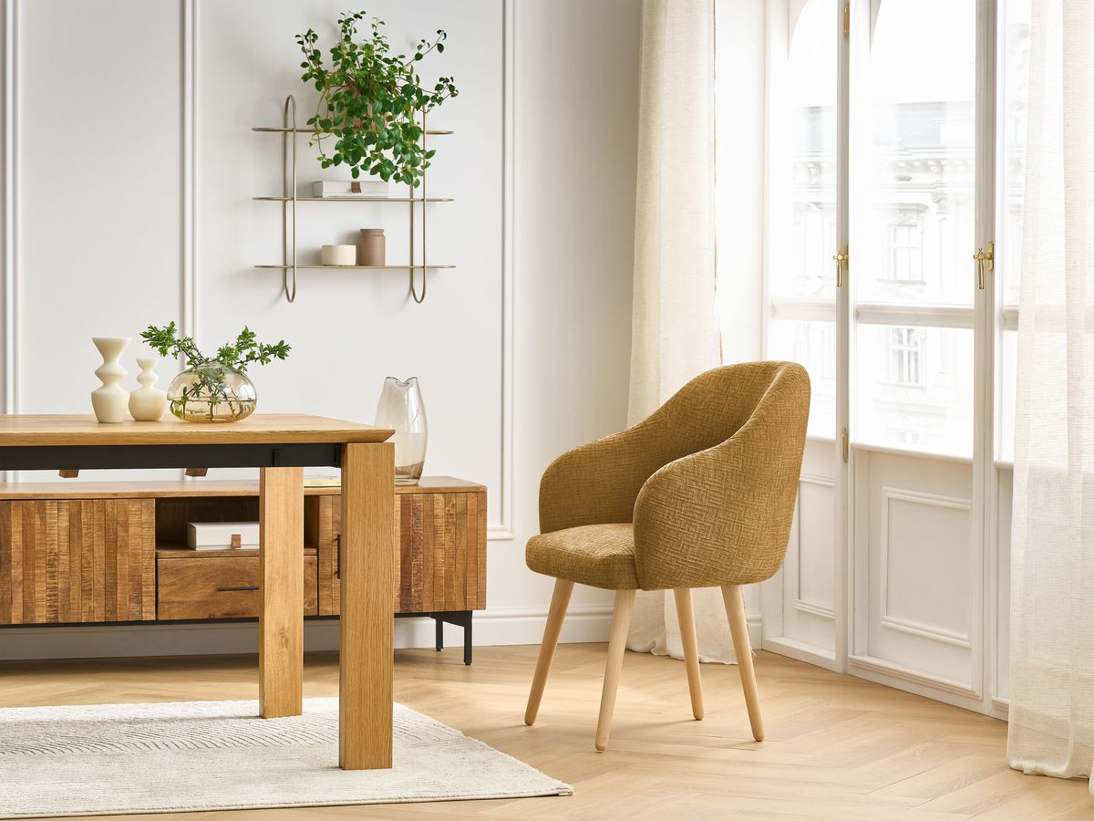 Chaise SOPHIE texturé et pieds scandinaves bois jaune — vue 5