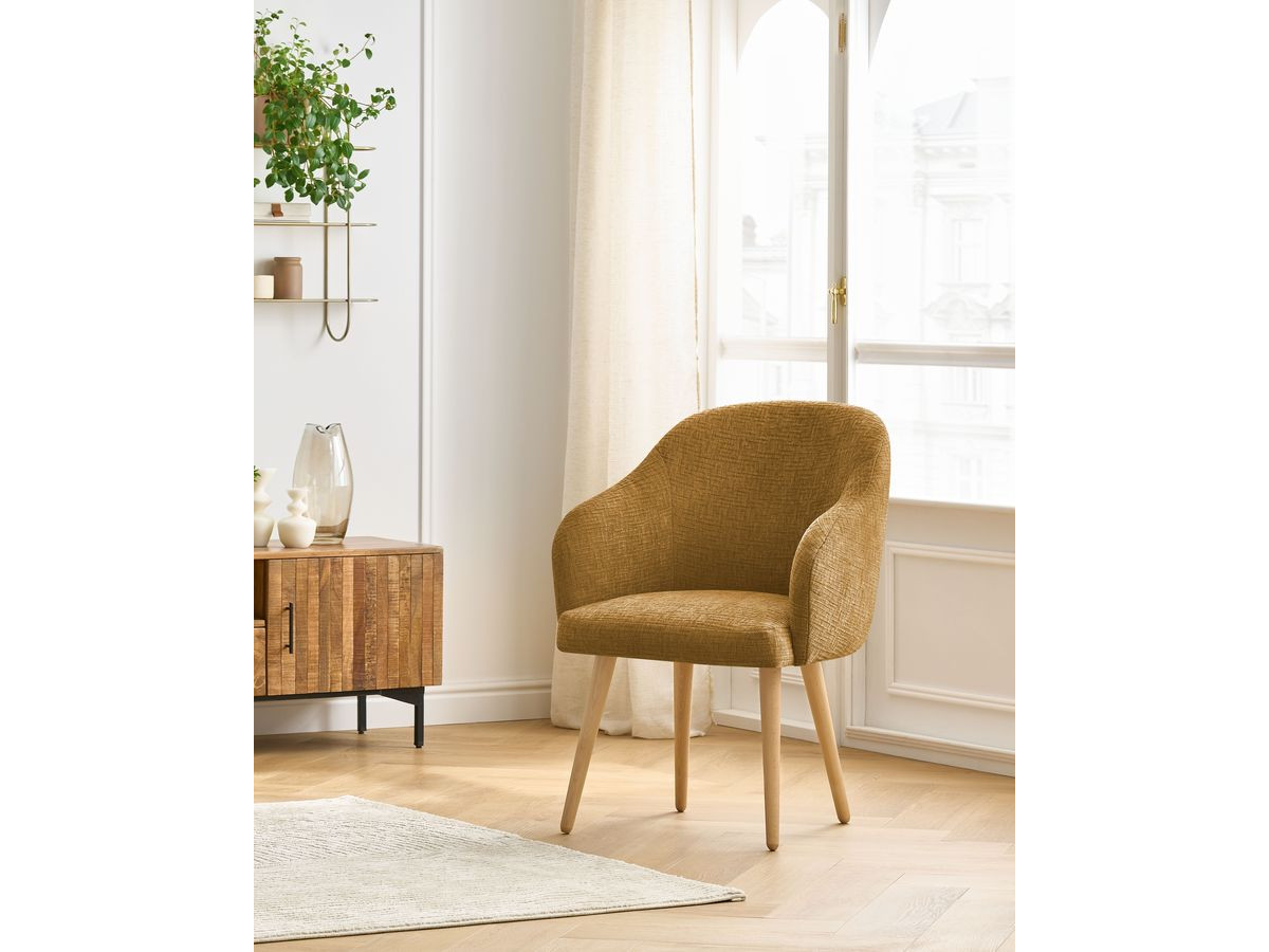 Chaise SOPHIE tissu texturé et pieds scandinaves bois
