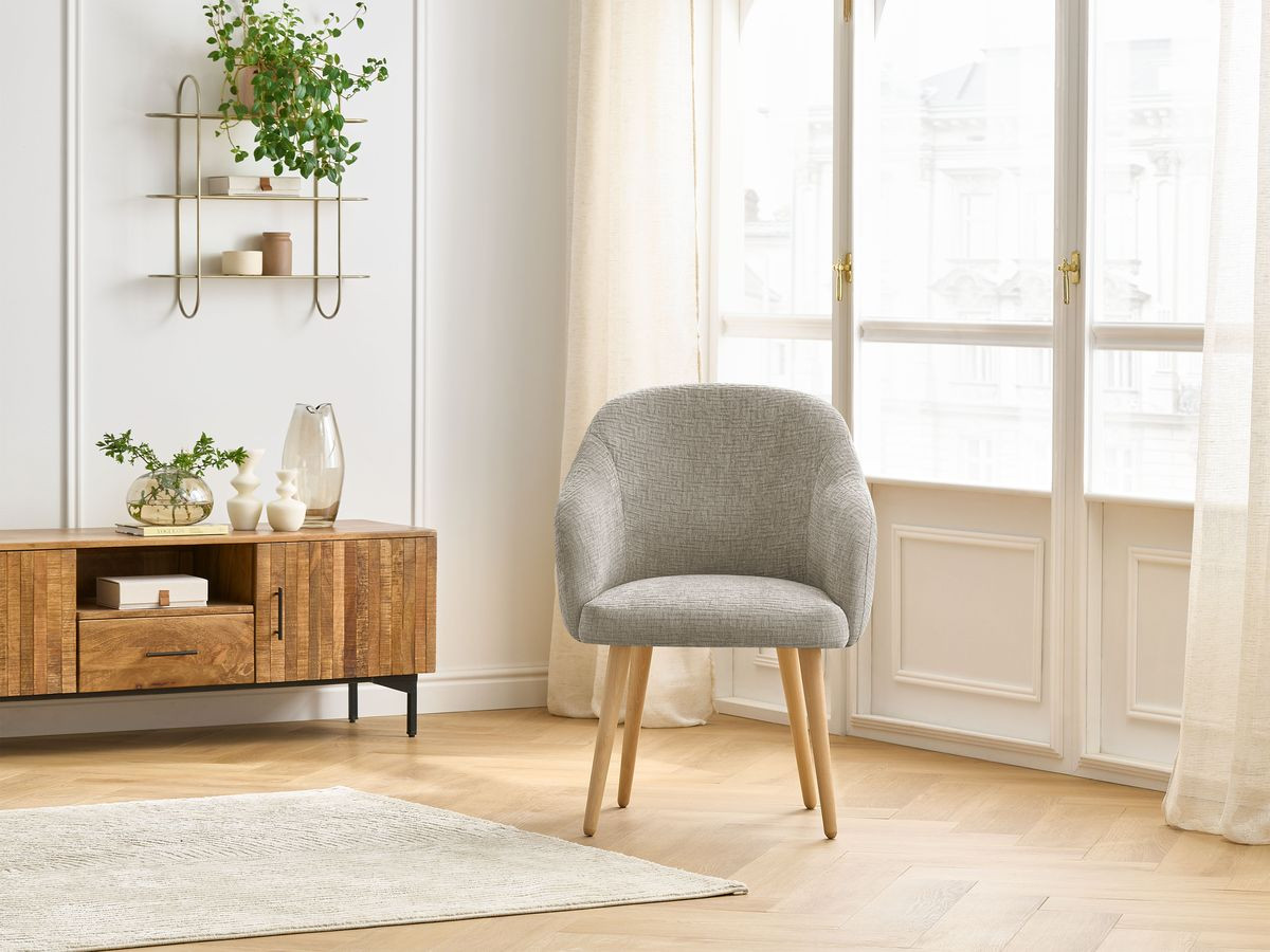 Chaise SOPHIE tissu texturé et pieds scandinaves bois