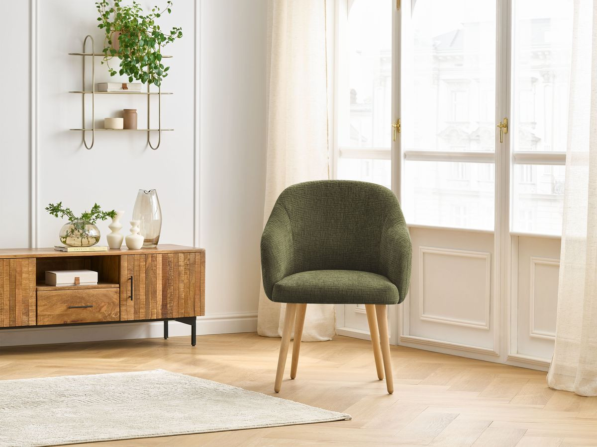 Chaise SOPHIE tissu texturé et pieds scandinaves bois