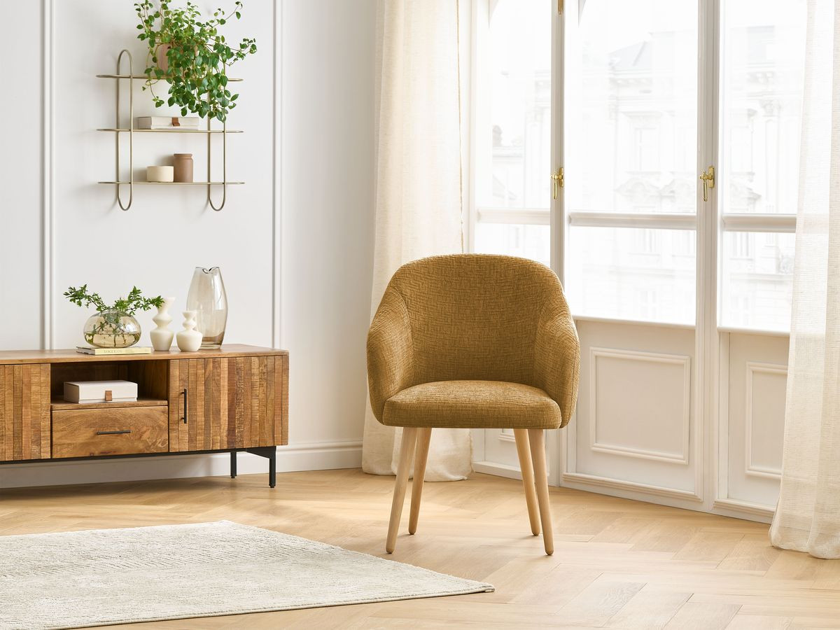 Chaise SOPHIE tissu texturé et pieds scandinaves bois