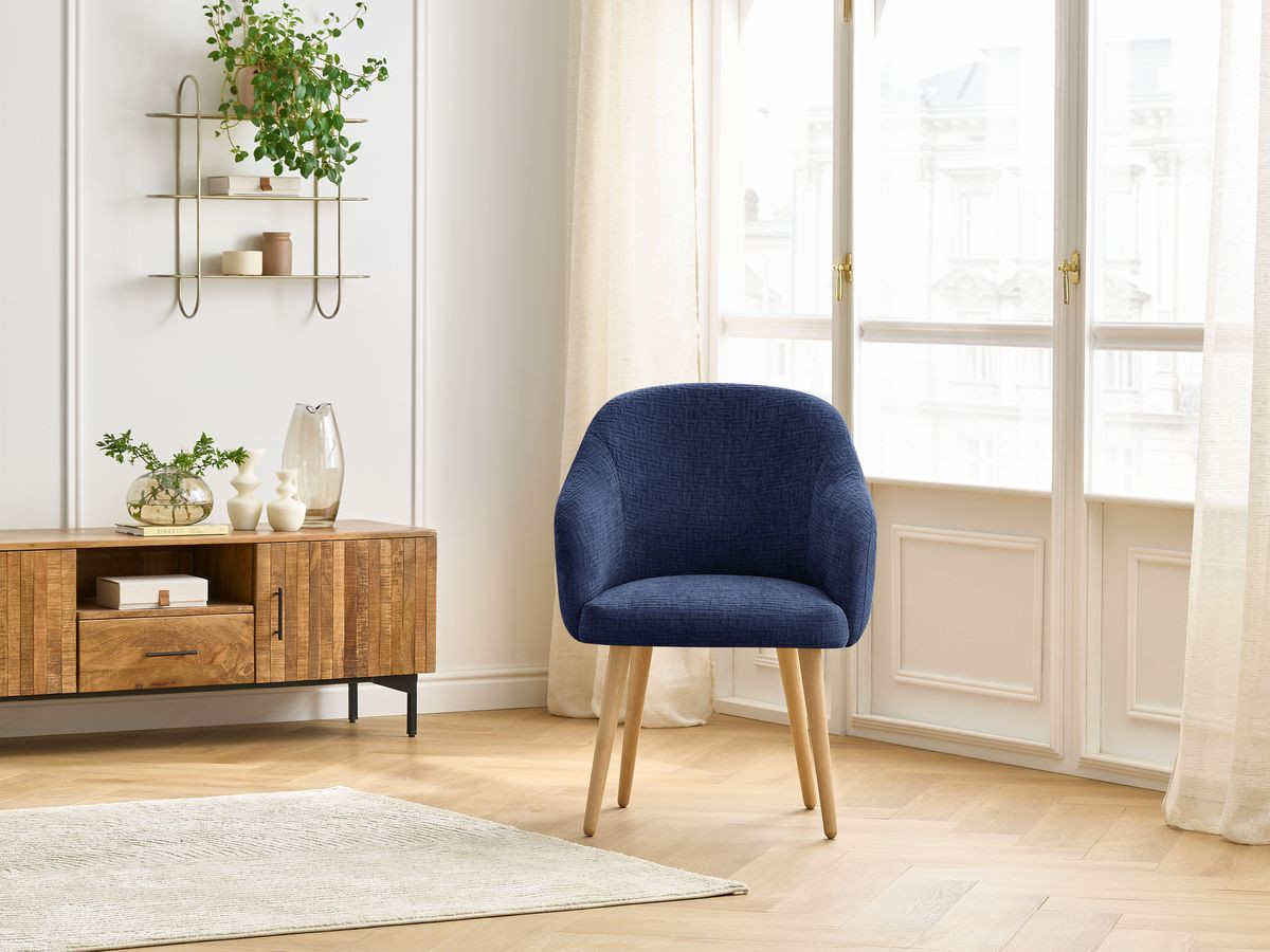 Chaise SOPHIE tissu texturé et pieds scandinaves bois
