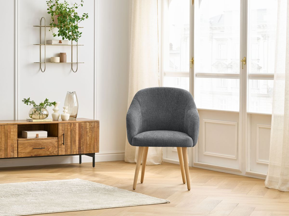 Chaise SOPHIE tissu texturé et pieds scandinaves bois