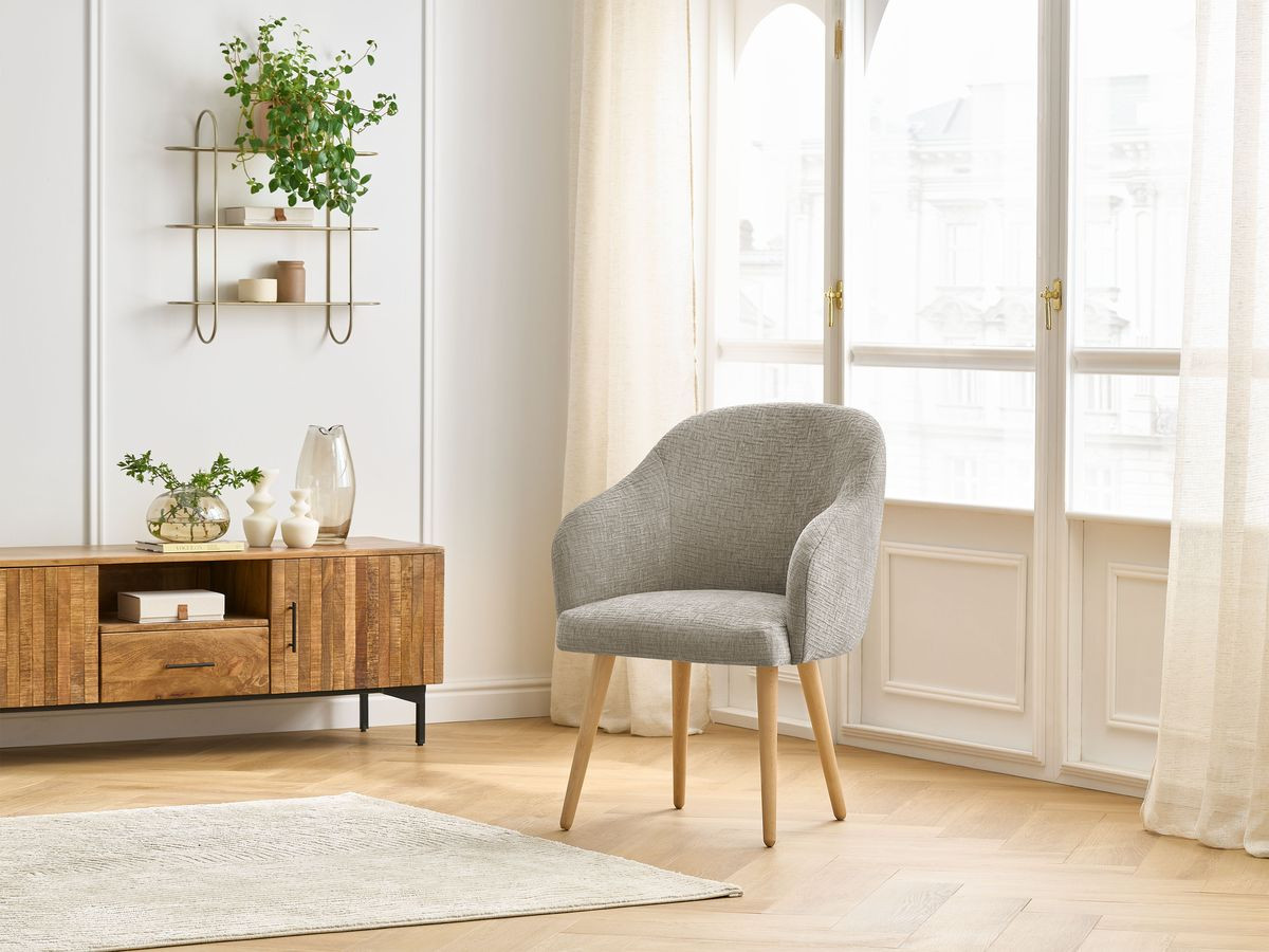 Chaise SOPHIE tissu texturé et pieds scandinaves bois