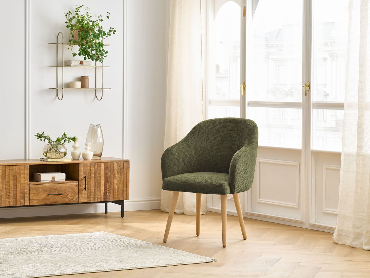 Chaise SOPHIE tissu texturé et pieds scandinaves bois