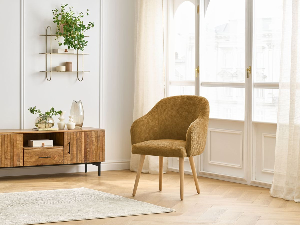 Chaise SOPHIE tissu texturé et pieds scandinaves bois