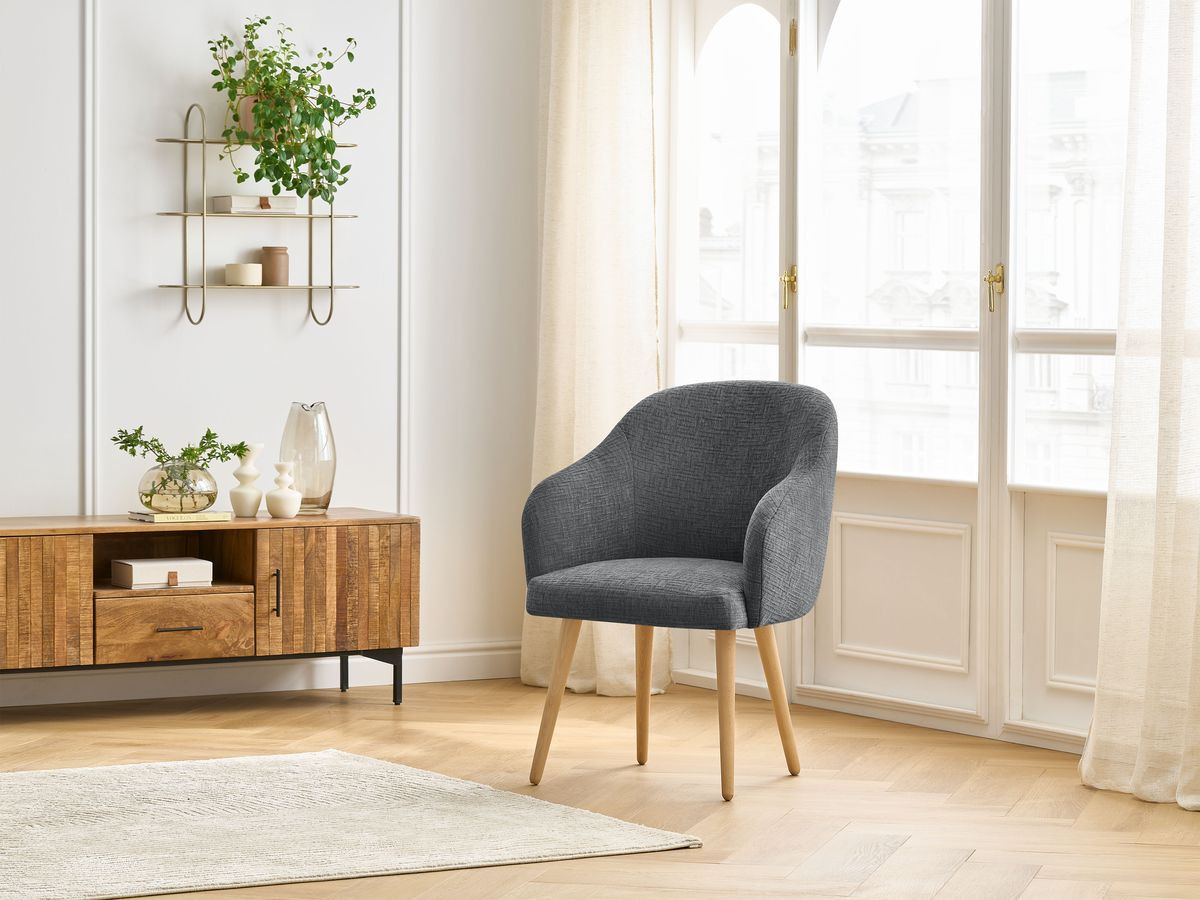 Chaise SOPHIE tissu texturé et pieds scandinaves bois