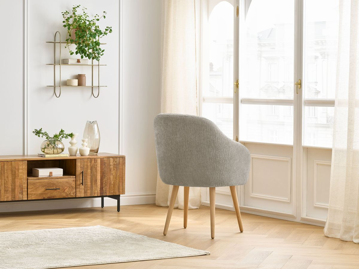 Chaise SOPHIE tissu texturé et pieds scandinaves bois