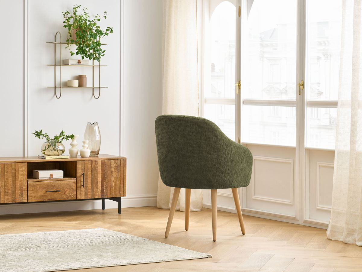 Chaise SOPHIE tissu texturé et pieds scandinaves bois