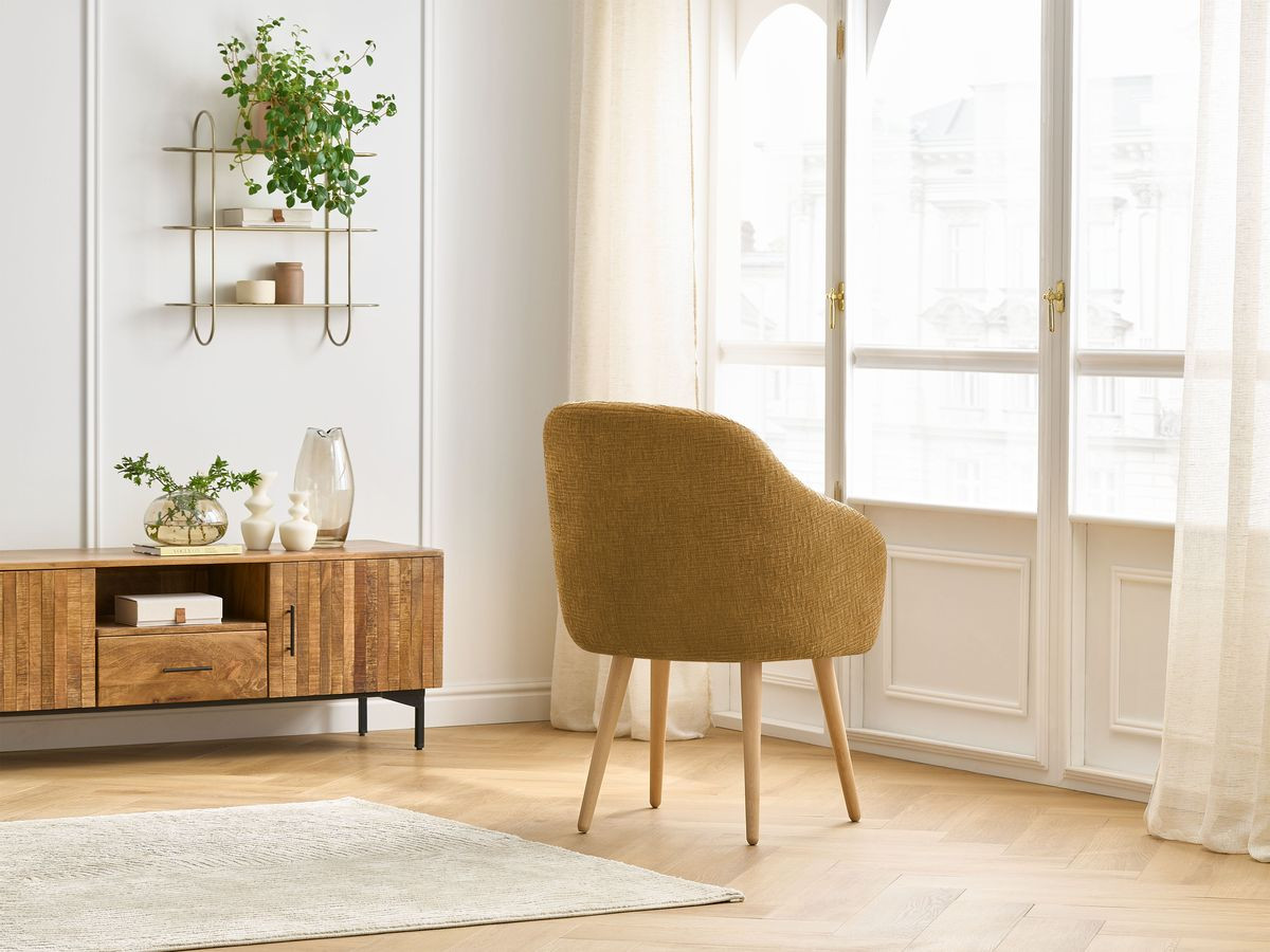 Chaise SOPHIE tissu texturé et pieds scandinaves bois