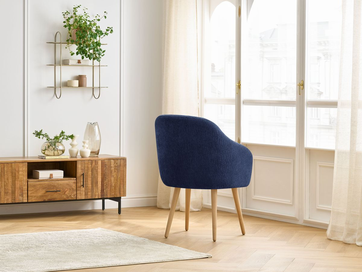 Chaise SOPHIE tissu texturé et pieds scandinaves bois
