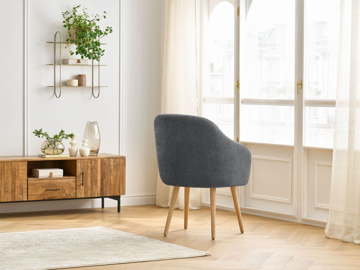 Chaise SOPHIE tissu texturé et pieds scandinaves bois