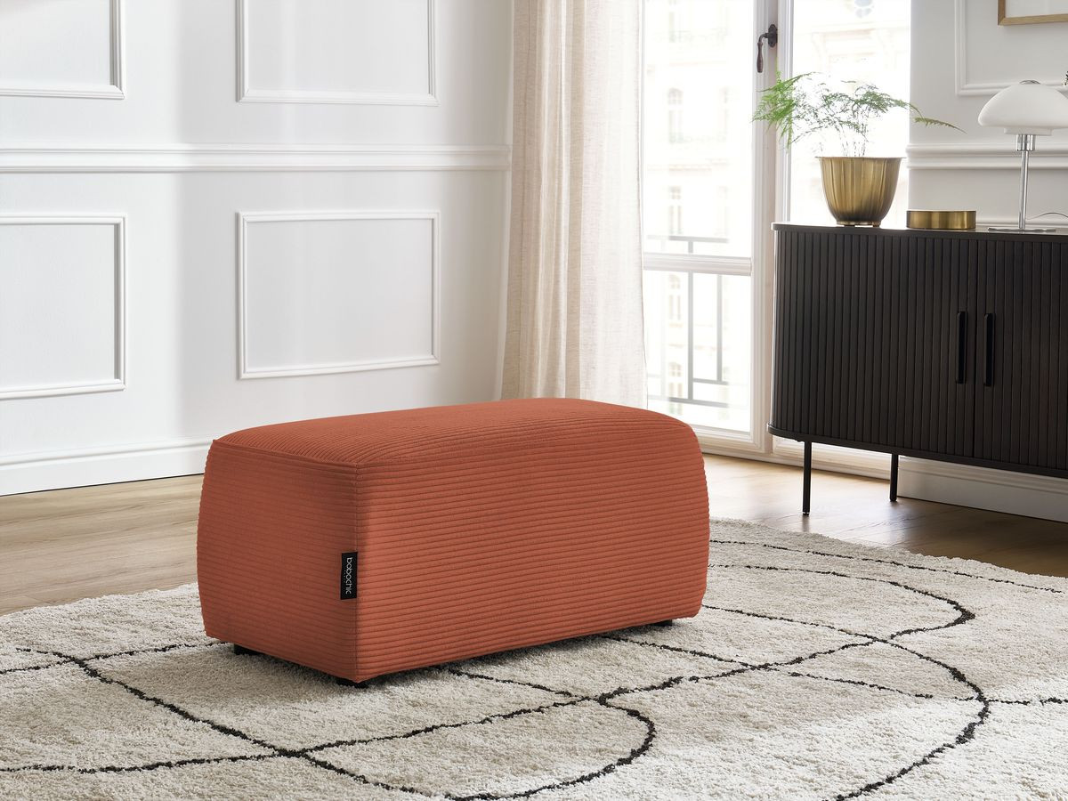 Canapé d'angle fixe EVEREST tissu chiné - Orange - Angle droit - 10 coussins