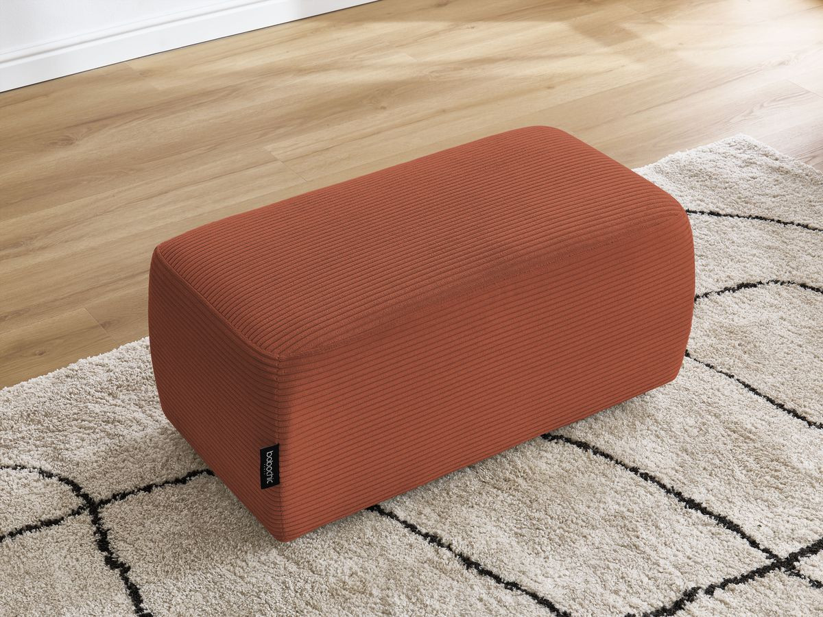 Canapé d'angle fixe EVEREST tissu chiné - Orange - Angle droit - 10 coussins