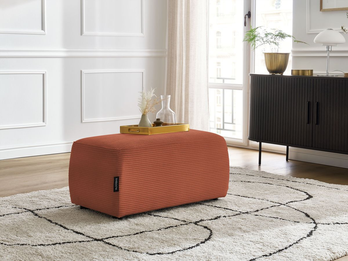 Canapé d'angle fixe EVEREST tissu chiné - Orange - Angle droit - 10 coussins