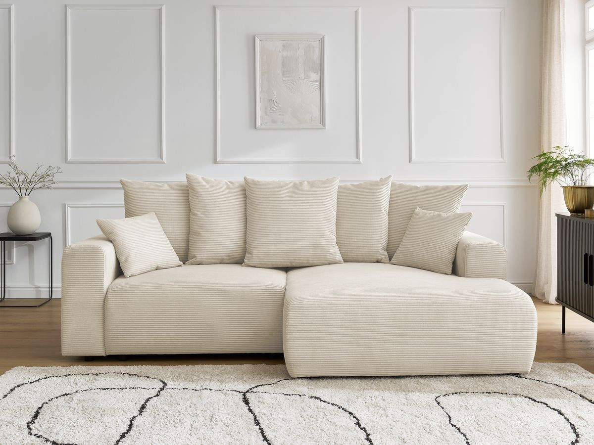 Canapé d'angle convertible coffre ATILLA velours côtelé beige angle droit BOBOCHIC 3 places - Vue supplémentaire 3