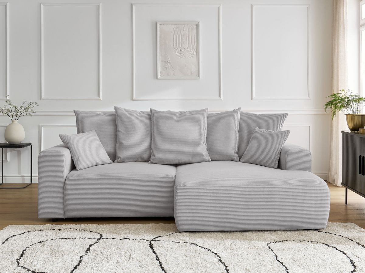 Canapé d'angle convertible coffre ATILLA velours côtelé gris clair — vue 5