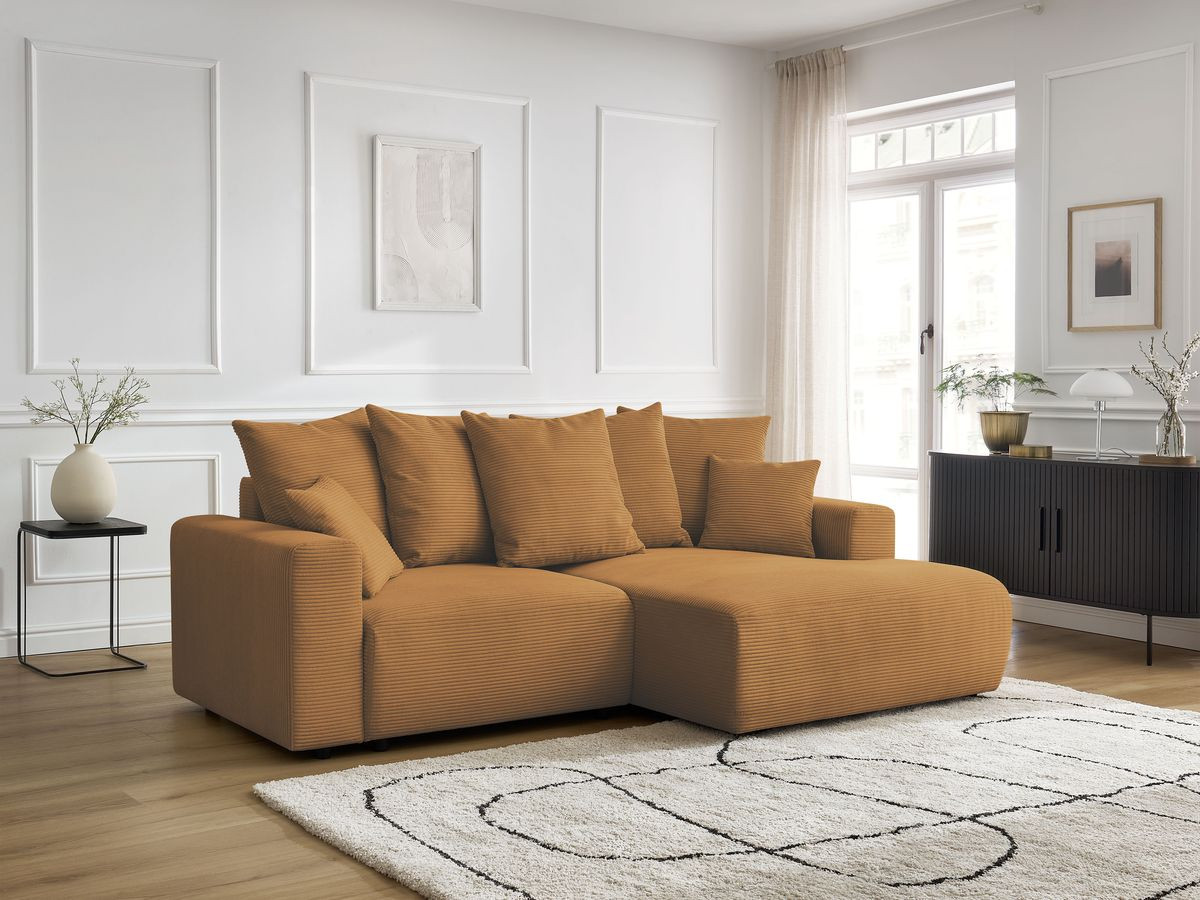 Canapé d'angle convertible coffre ATILLA velours côtelé jaune — vue 5