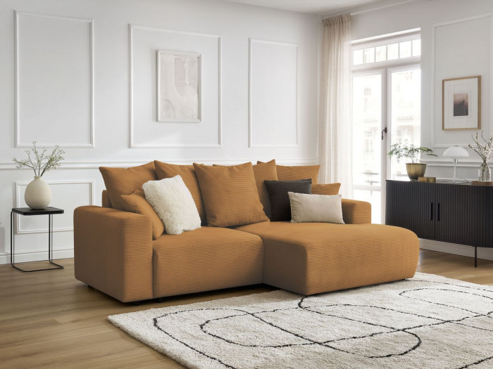 Canapé d'angle convertible coffre ATILLA velours côtelé