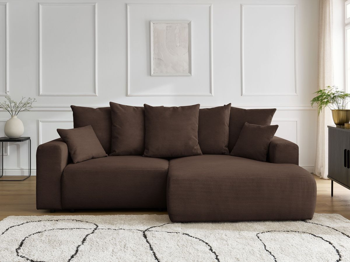 Canapé d'angle convertible coffre ATILLA velours côtelé marron — vue 5