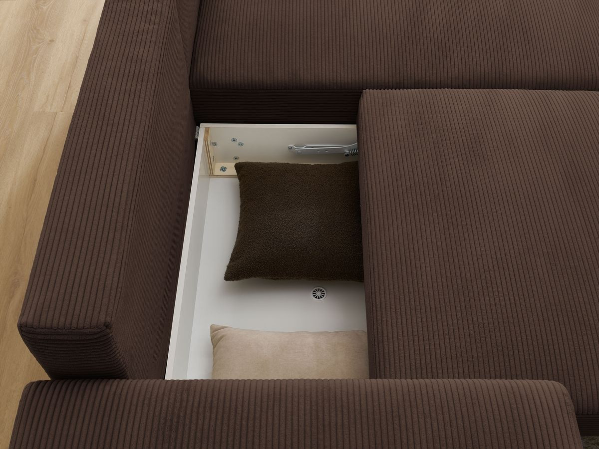 Canapé d'angle convertible coffre ATILLA velours côtelé