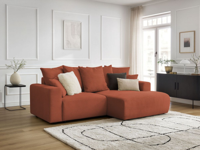 Canapé d'angle convertible coffre ATILLA velours côtelé