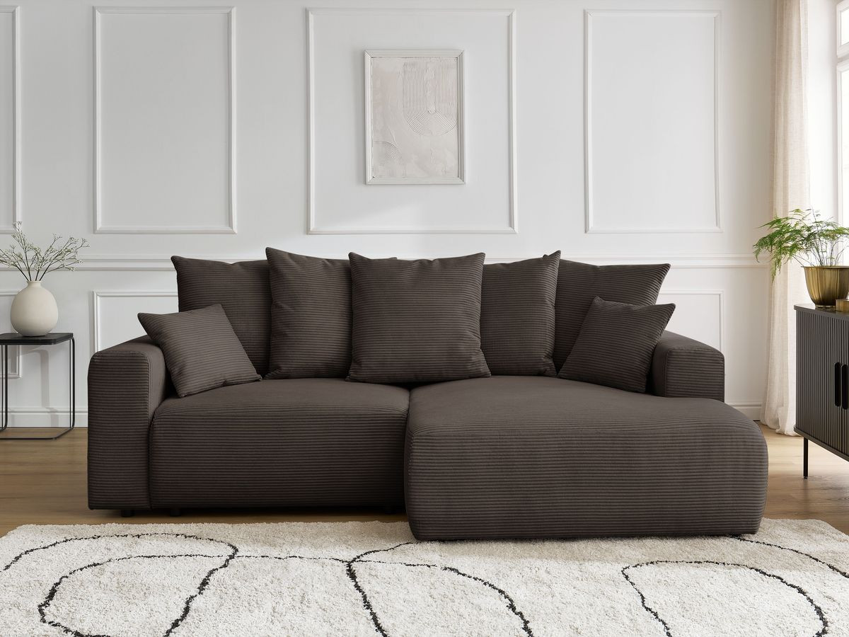 Canapé d'angle convertible coffre ATILLA velours côtelé taupe — vue 5