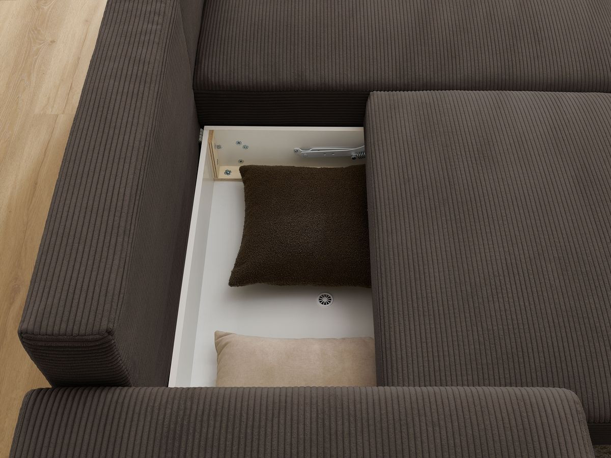 Canapé d'angle convertible coffre ATILLA velours côtelé