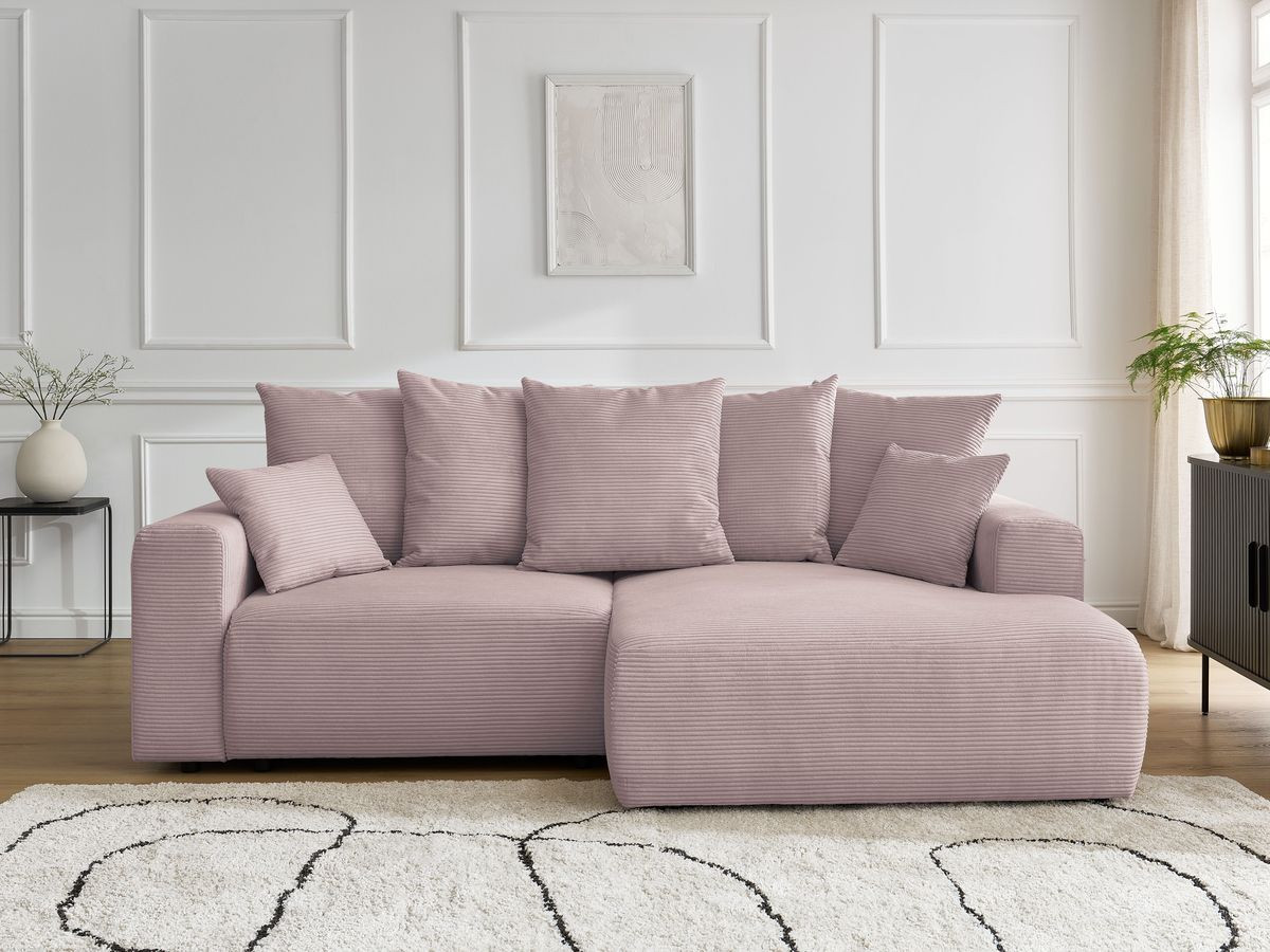 Canapé d'angle convertible coffre ATILLA velours côtelé violet — vue 5