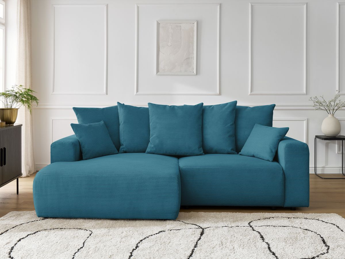 Canapé d'angle convertible coffre ATILLA velours côtelé bleu clair angle gauche BOBOCHIC 3 places - Vue supplémentaire 3