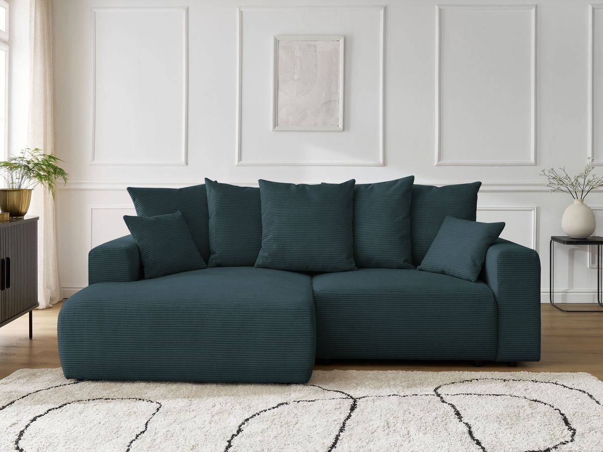 Canapé d'angle convertible coffre ATILLA velours côtelé bleu foncé angle gauche BOBOCHIC 3 places - Vue supplémentaire 3