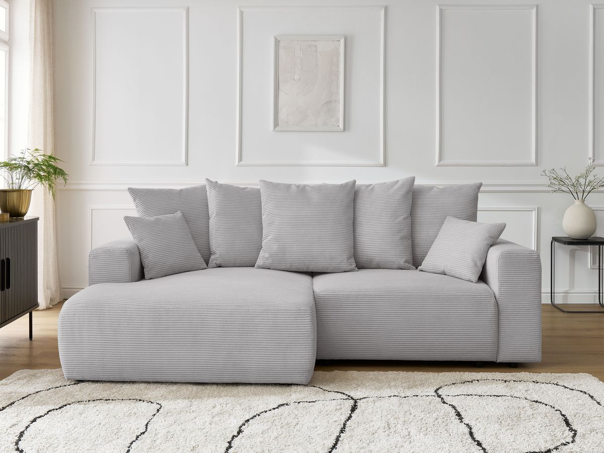 Canapé d'angle convertible coffre ATILLA velours côtelé gris clair angle gauche BOBOCHIC 3 places - Vue supplémentaire 3