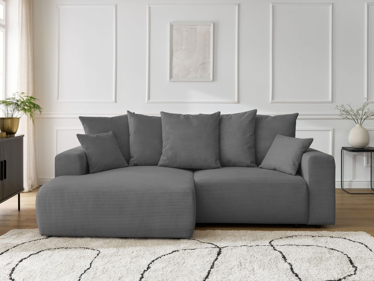 Canapé d'angle convertible coffre ATILLA velours côtelé gris foncé angle gauche BOBOCHIC 3 places - Vue supplémentaire 3