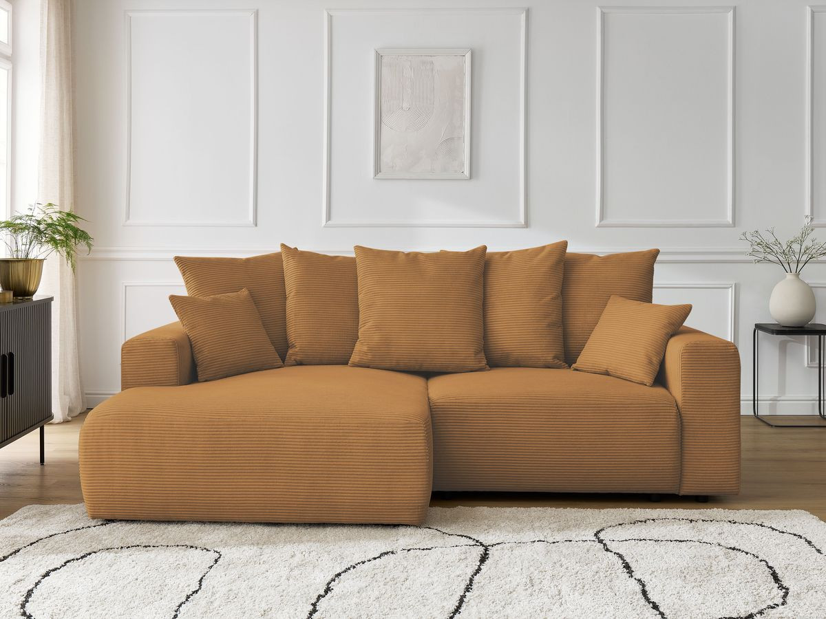 Canapé d'angle convertible coffre ATILLA velours côtelé jaune angle gauche BOBOCHIC 3 places - Vue supplémentaire 3