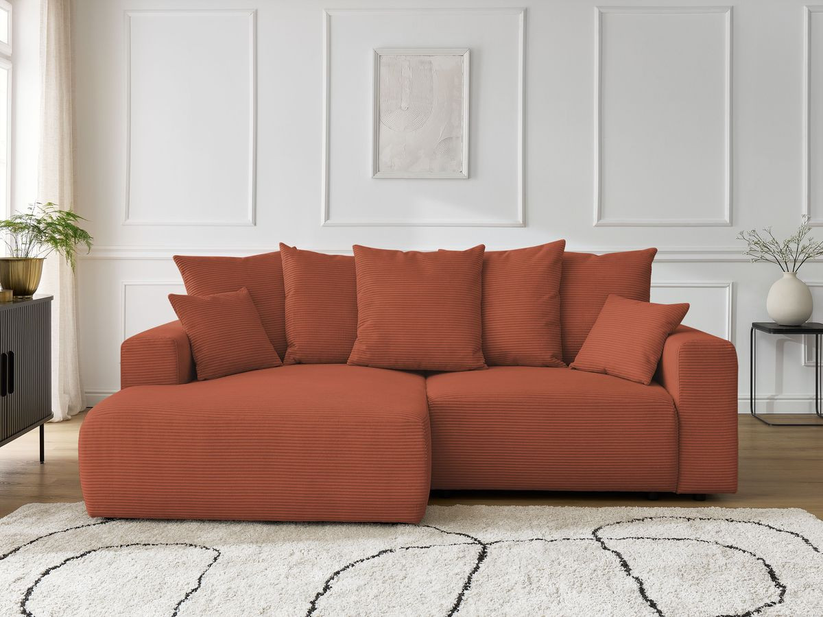 Canapé d'angle convertible coffre ATILLA velours côtelé orange angle gauche BOBOCHIC 3 places - Vue supplémentaire 3
