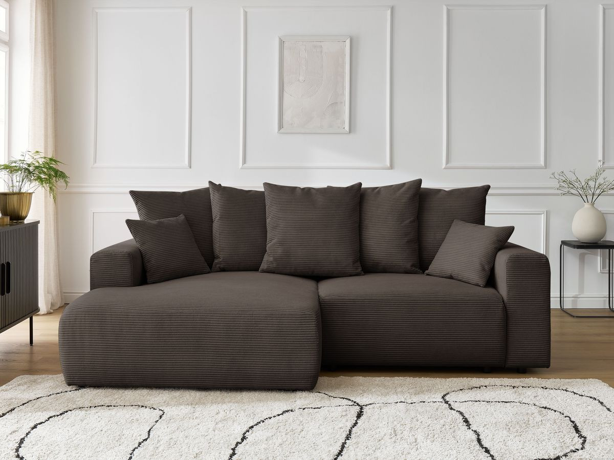 Canapé d'angle convertible coffre ATILLA velours côtelé taupe angle gauche BOBOCHIC 3 places - Vue supplémentaire 3