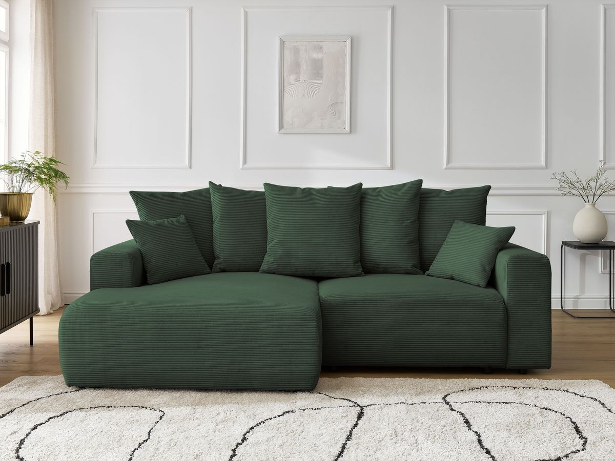 Canapé d'angle convertible coffre ATILLA velours côtelé vert foncé angle gauche BOBOCHIC 3 places - Vue supplémentaire 3