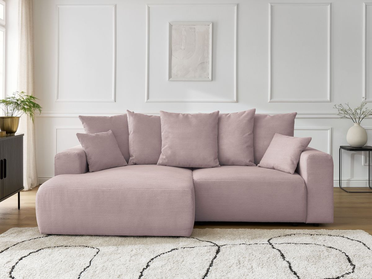 Canapé d'angle convertible coffre ATILLA velours côtelé violet angle gauche BOBOCHIC 3 places - Vue supplémentaire 3