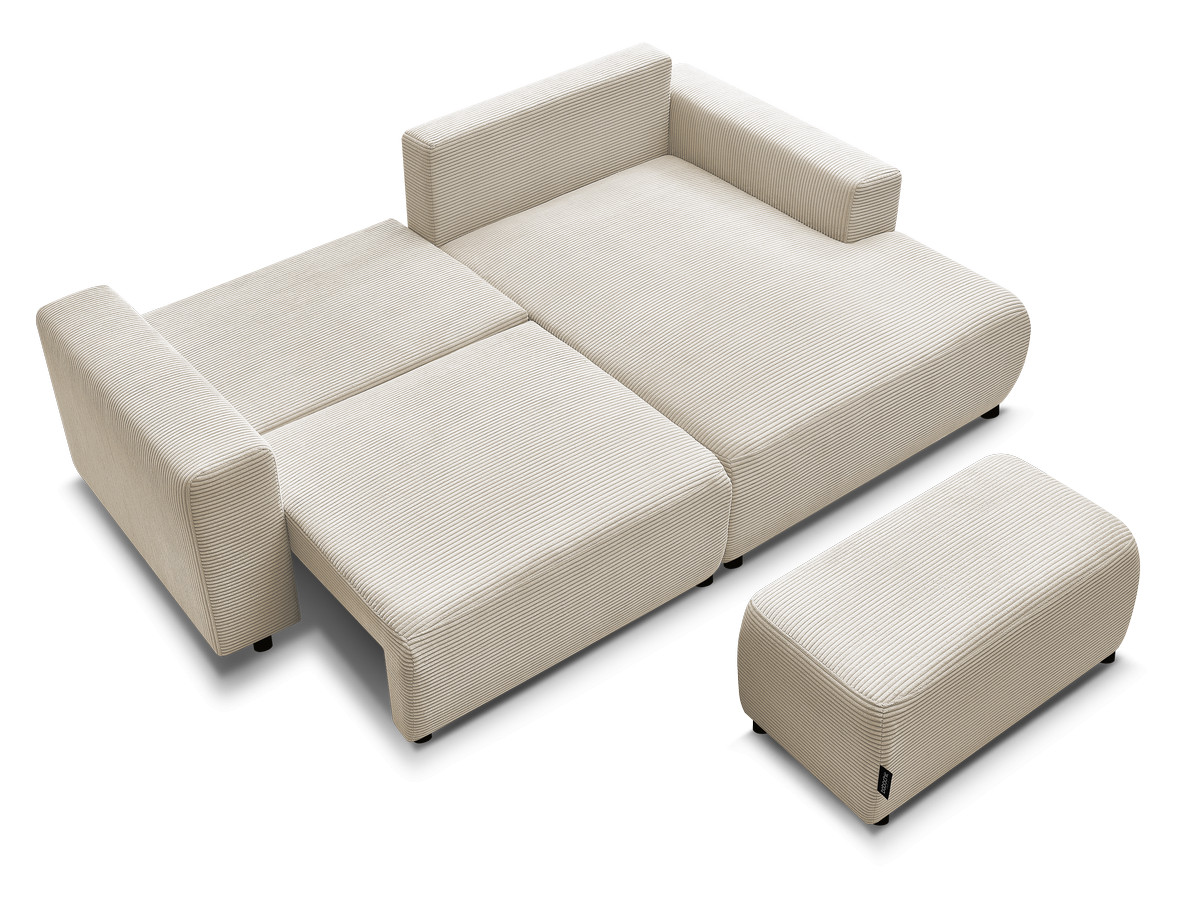Canapé d'angle convertible coffre ATILLA velours côtelé avec pouf