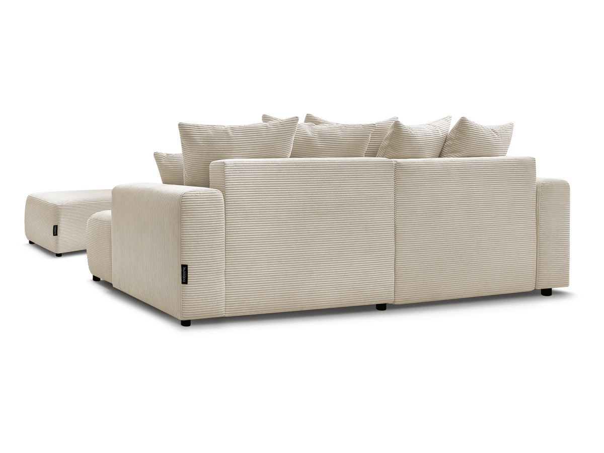 Canapé d'angle convertible coffre ATILLA velours côtelé avec pouf