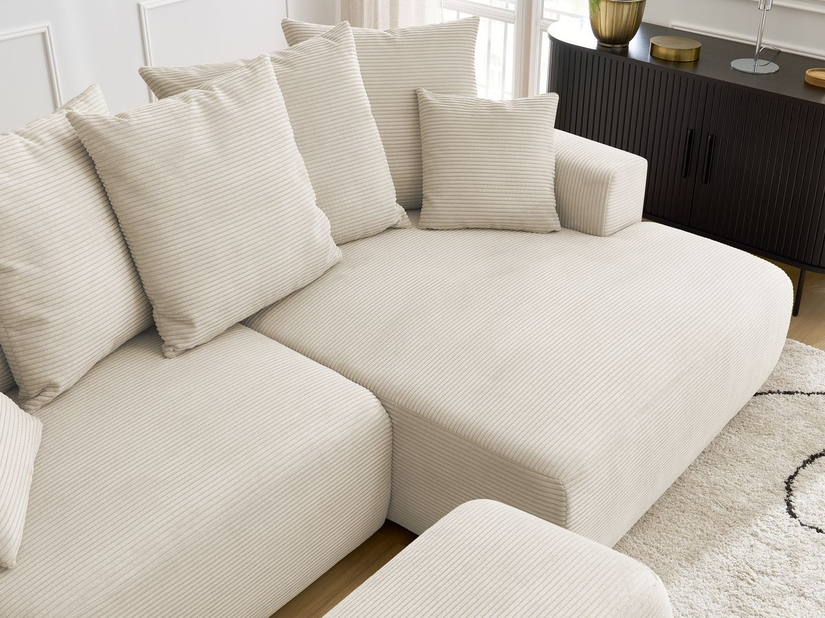 Canapé d'angle convertible coffre ATILLA velours côtelé avec pouf